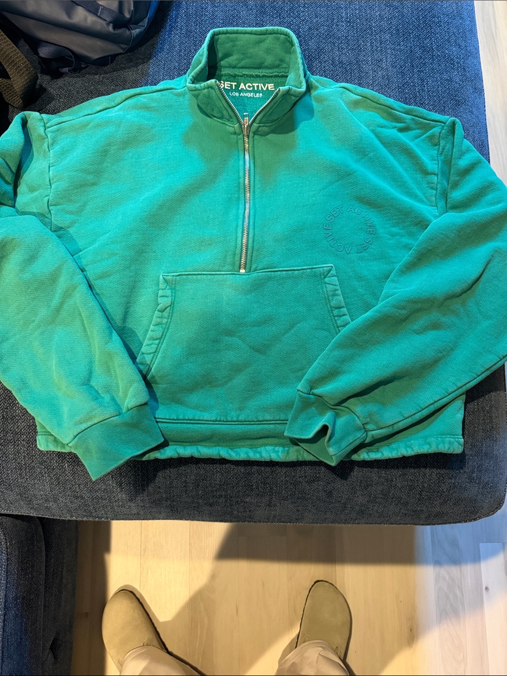 SET Active Wimen’s Cropped Kelly Green Zip-Up Fleece Pullover